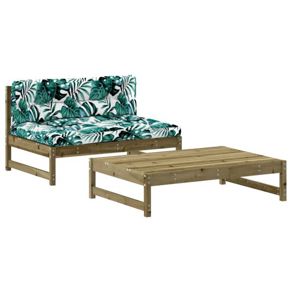 vidaXL Salon de jardin 2 pcs avec coussins bois de pin impr&eacute;gn&eacute;