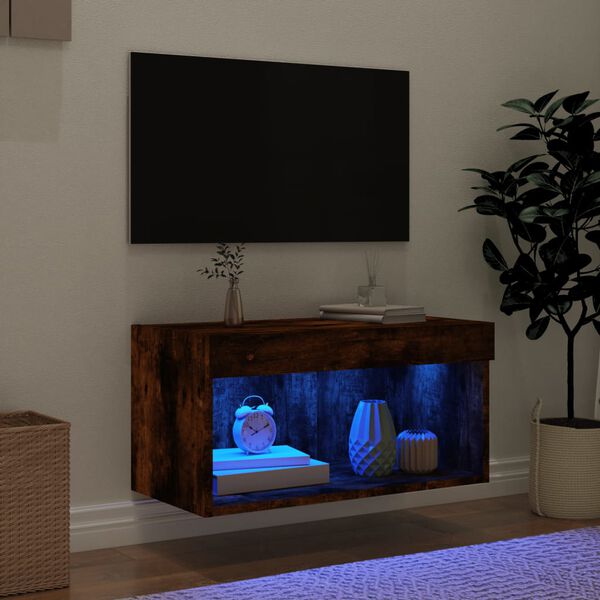 vidaXL Meuble TV avec lumi&egrave;res LED ch&ecirc;ne fum&eacute; 60x30x30 cm