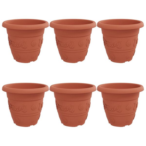 vidaXL Pot &agrave; fleurs rond 6 pcs Rouge brique &Oslash; 26 x 21,5 cm Plastique