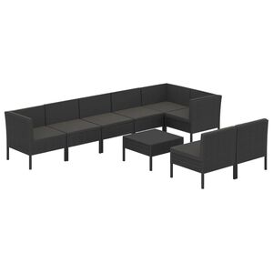 vidaXL Salon de jardin 9 pcs avec coussins R&eacute;sine tress&eacute;e Noir