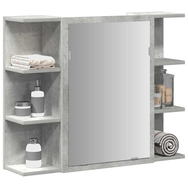 vidaXL Armoire &agrave; miroir de bain Gris b&eacute;ton 80x20,5x64 cm Agglom&eacute;r&eacute;