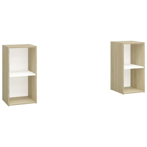 vidaXL Meubles TV 2 pcs Blanc et ch&ecirc;ne sonoma Bois d'ing&eacute;nierie