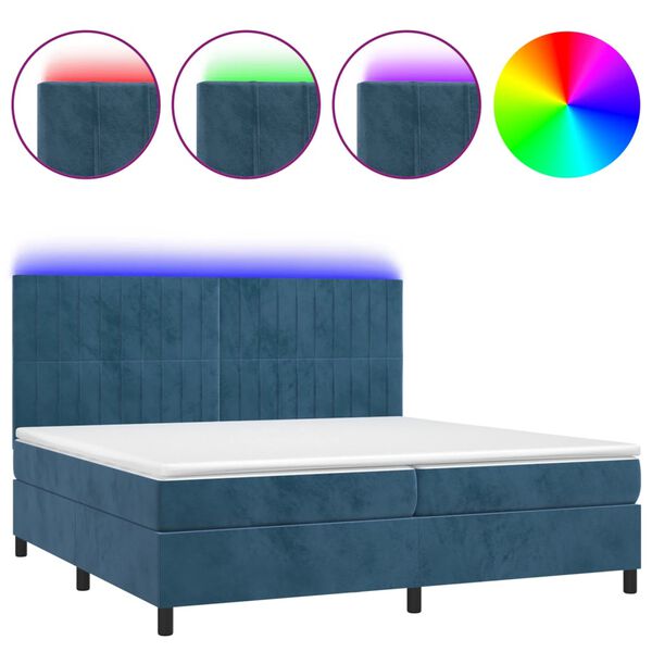 vidaXL Sommier &agrave; lattes de lit matelas et LED Bleu fonc&eacute; 200x200 cm