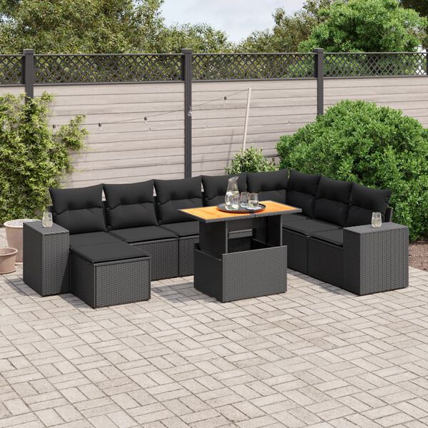 vidaXL Salon de jardin 9 pcs avec coussins noir r&eacute;sine tress&eacute;e