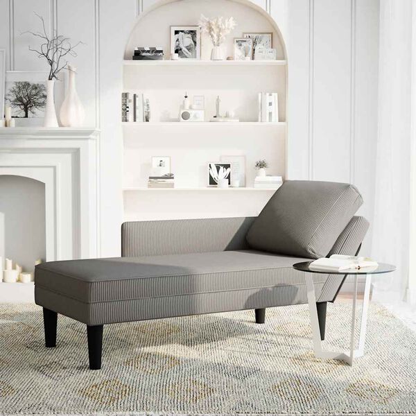 vidaXL Chaise longue avec coussin gris clair tissu en velours côtelé