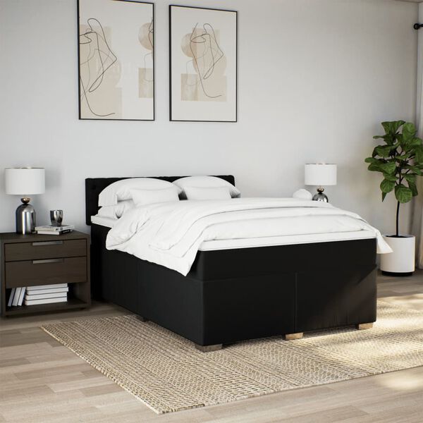 vidaXL Sommier &agrave; lattes de lit avec matelas Noir 140x190 cm Tissu
