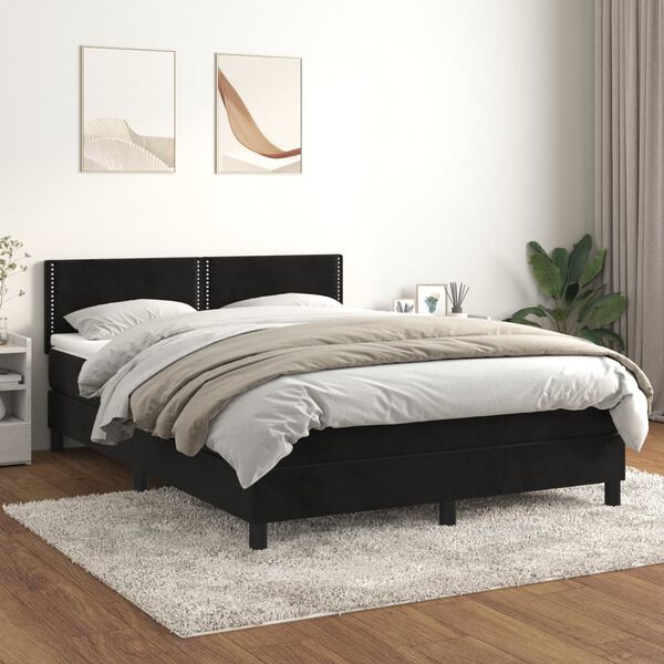 vidaXL Sommier &agrave; lattes de lit avec matelas Noir 140x200 cm Velours