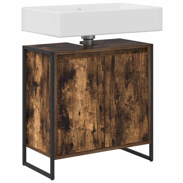 vidaXL Cabinet de salle de bain avec porte Ch&ecirc;ne Fum&eacute; 60 x 30 x 60 cm