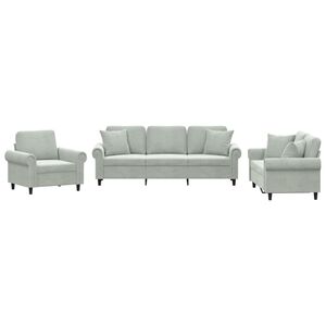 vidaXL Ensemble de canap&eacute;s 3 pcs avec coussins gris clair velours