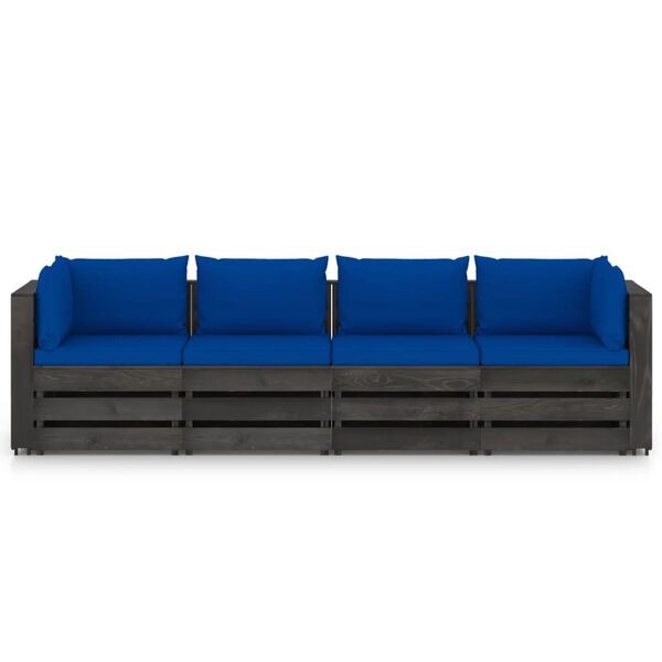 vidaXL Canap&eacute; de jardin 4 places avec coussins Bois impr&eacute;gn&eacute; de gris