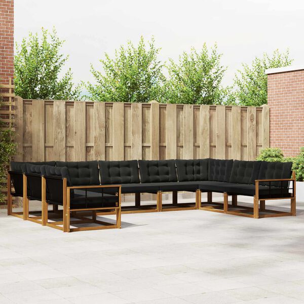 vidaXL Ensemble de canap&eacute;s d'ext&eacute;rieur 9 pcs Naturel et Noir