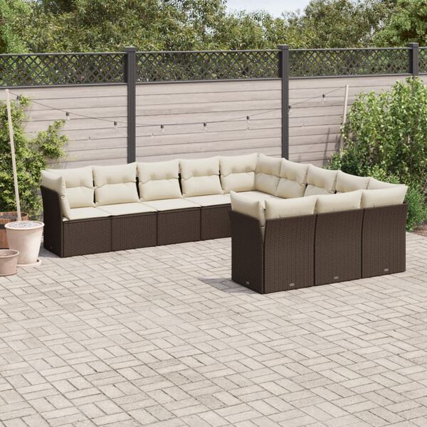 vidaXL Salon de jardin et coussins 11 pcs marron r&eacute;sine tress&eacute;e