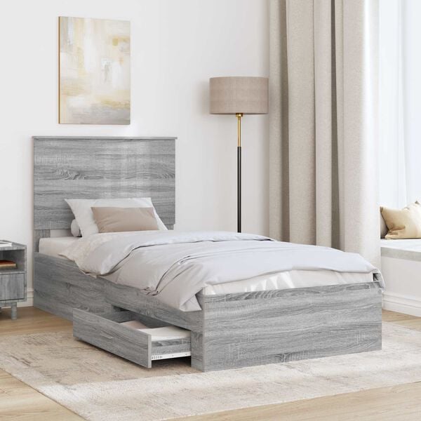 vidaXL Cadre de lit Gris Sonoma 90 x 190 cm Bois d'ing&eacute;nierie
