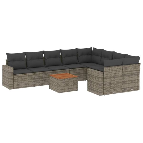 vidaXL Salon de jardin avec coussins 10 pcs gris résine tressée