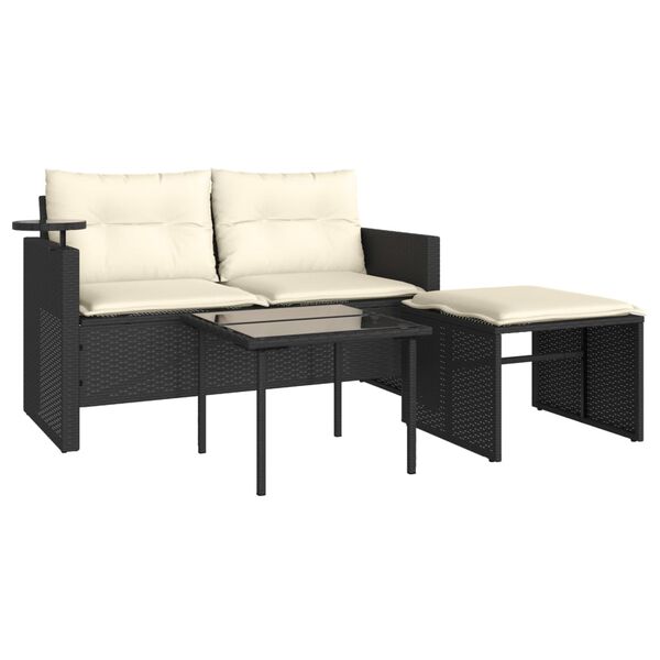 vidaXL Salon de jardin 3 pcs avec coussins noir r&eacute;sine tress&eacute;e