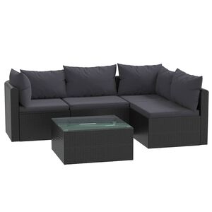 vidaXL Salon de jardin 5 pcs avec coussins R&eacute;sine tress&eacute;e Noir