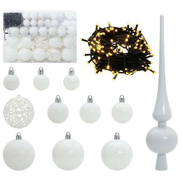 vidaXL Ensemble de Boules de No&euml;l avec 150 LED 61 pcs Blanc Plastique