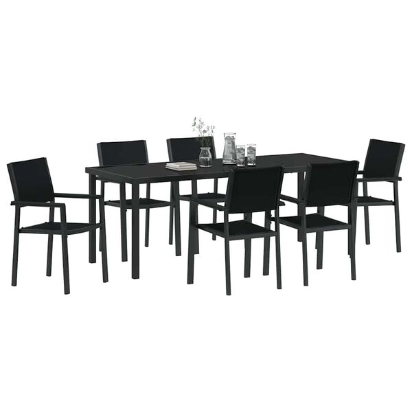 vidaXL Ensemble de salle &agrave; manger pour jardin 7 pcs Noir