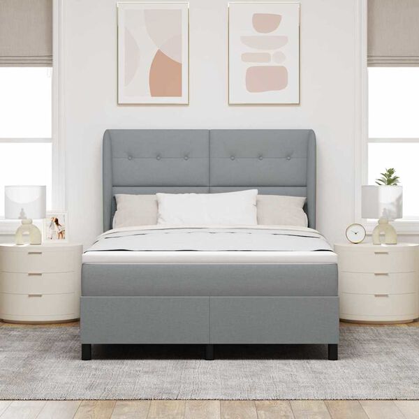 vidaXL Lit &agrave; ressorts avec matelas Gris clair 160 x 200 cm tissu