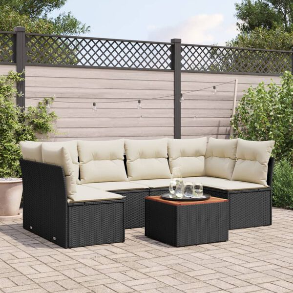 vidaXL Salon de jardin 7 pcs avec coussins noir r&eacute;sine tress&eacute;e
