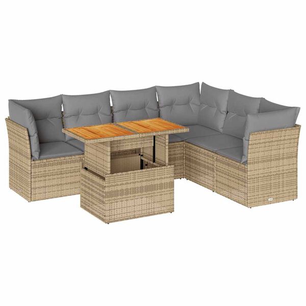 vidaXL Salon de jardin avec coussins 7 pcs beige r&eacute;sine tress&eacute;e