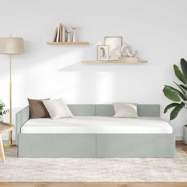 vidaXL Cadre de lit d'angle Gris clair 90 cm x 190 cm Velours