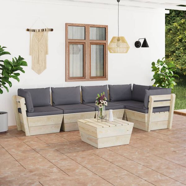 vidaXL Salon de jardin palette 6 pcs avec coussins bois d'&eacute;pic&eacute;a