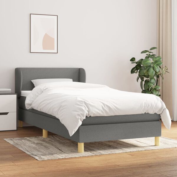 vidaXL Sommier &agrave; lattes de lit et matelas Gris fonc&eacute; 90x190 cm Tissu