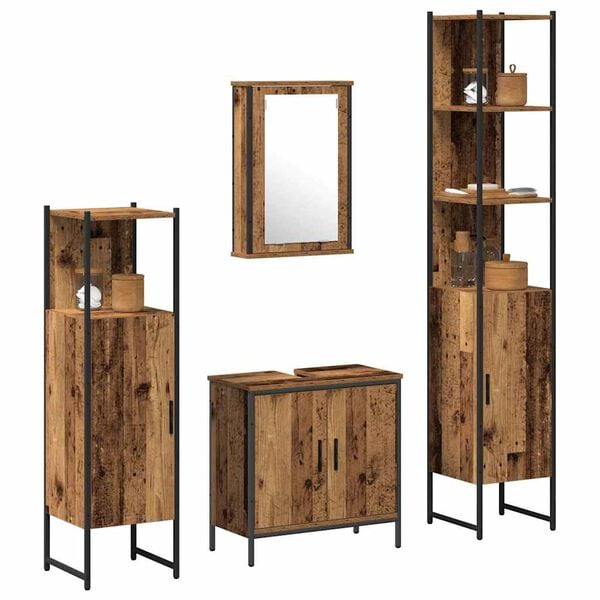 vidaXL Ensemble de mobilier de salle de bain avec &eacute;tag&egrave;re 4 pcs Marron