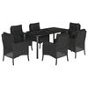 vidaXL Ensemble &agrave; manger de jardin coussins 7pcs Noir R&eacute;sine tress&eacute;e