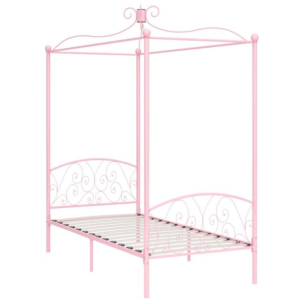 vidaXL Cadre de lit à baldaquin sans matelas rose métal 90x200 cm