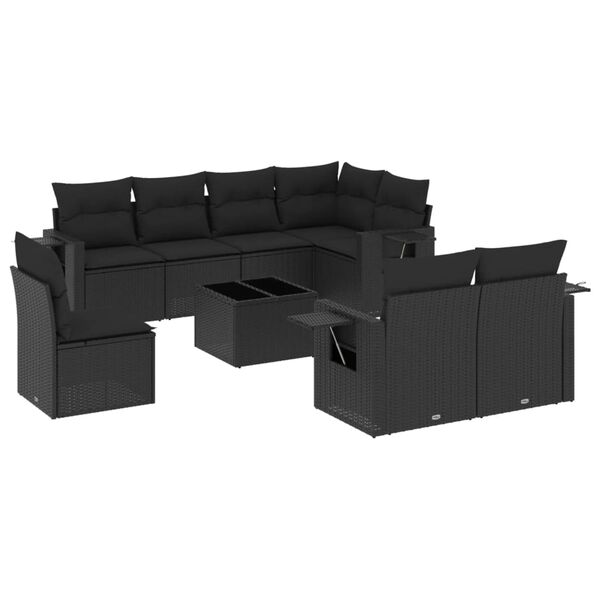vidaXL Salon de jardin 9 pcs avec coussins noir r&eacute;sine tress&eacute;e