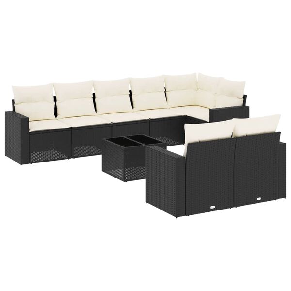 vidaXL Salon de jardin 9 pcs avec coussins noir r&eacute;sine tress&eacute;e