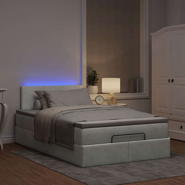 vidaXL Lit ottoman avec matelas et LED gris clair 120x190cm velours