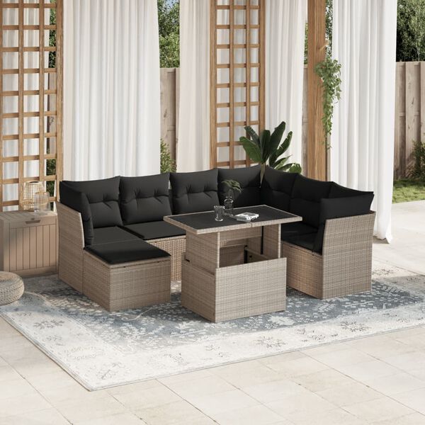 vidaXL Salon de jardin 8 pcs avec coussins gris clair r&eacute;sine tress&eacute;e