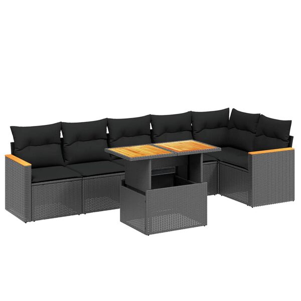 vidaXL Salon de jardin 7 pcs avec coussins noir r&eacute;sine tress&eacute;e