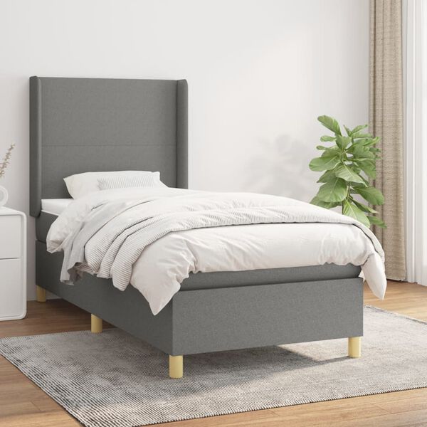 vidaXL Sommier &agrave; lattes de lit avec matelas Gris fonc&eacute; 90x200 cm Tissu
