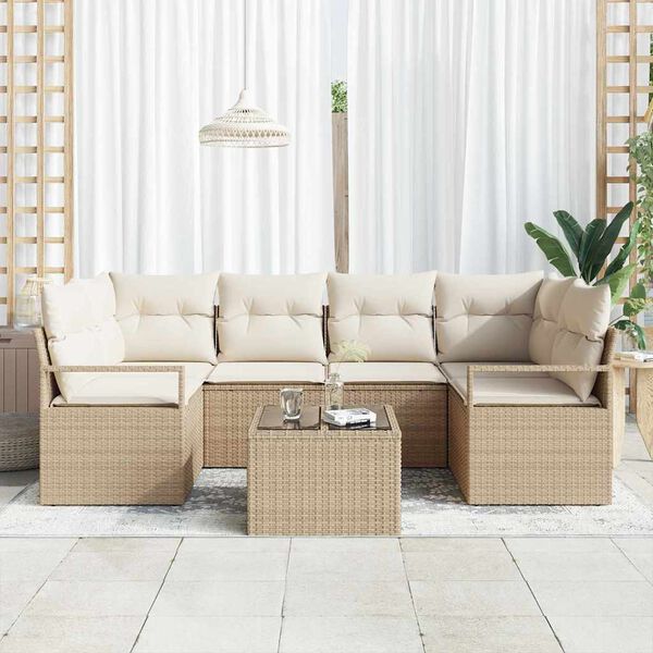 vidaXL Ensemble de canap&eacute; de jardin avec coussin 7 pcs Beige et cr&egrave;me