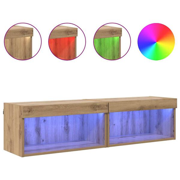 vidaXL Ensemble meuble TV avec LED Ch&ecirc;ne artisanal Bois d'ing&eacute;nierie