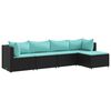vidaXL Salon de jardin 5 pcs avec coussins Noir R&eacute;sine tress&eacute;e