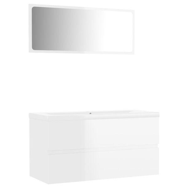 vidaXL Ensemble de meubles de salle de bain Blanc brillant Agglom&eacute;r&eacute;