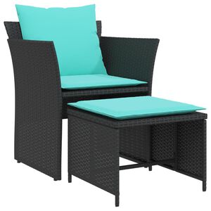vidaXL Chaise de jardin avec tabouret noir r&eacute;sine tress&eacute;e