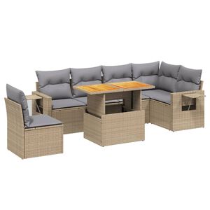 vidaXL Salon de jardin avec coussins 7 pcs beige r&eacute;sine tress&eacute;e