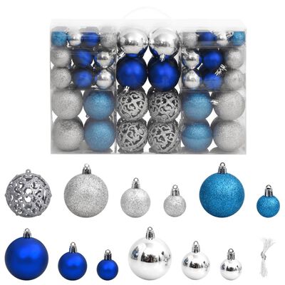 vidaXL Boules de Noël 100 pcs bleu et argenté 3 / 4 / 6 cm