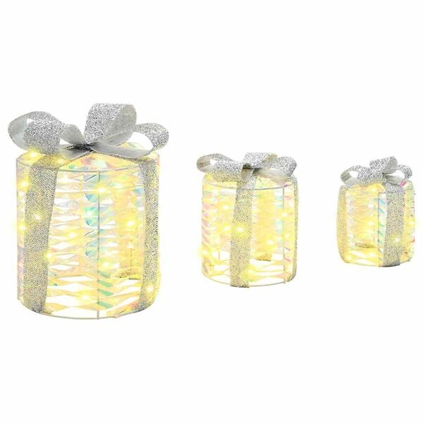 vidaXL Décoration de boîte cadeau avec 60 LED 3 pcs Blanc chaud PET
