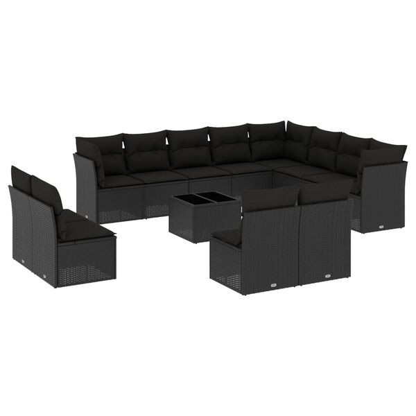 vidaXL Salon de jardin avec coussins 13 pcs noir r&eacute;sine tress&eacute;e