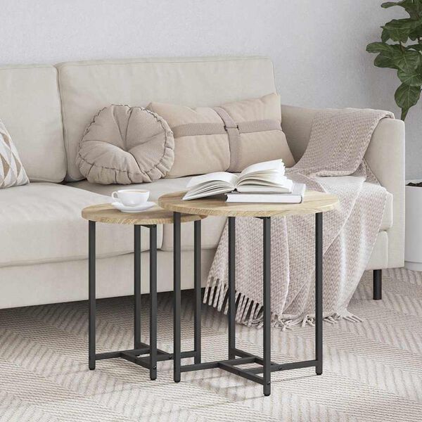 vidaXL Ensemble de tables d'appoint 2 pcs Ch&ecirc;ne Sonoma et noir