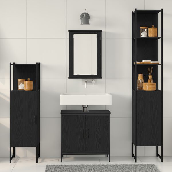 vidaXL Ensemble de mobilier de salle de bain avec &eacute;tag&egrave;re 4 pcs Noir