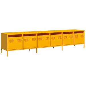 vidaXL Meuble TV jaune moutarde 202x39x43,5 cm acier lamin&eacute; &agrave; froid