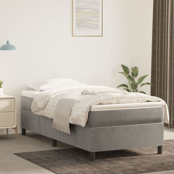 vidaXL Sommier &agrave; lattes de lit et matelas Gris clair 90x200 cm Velours